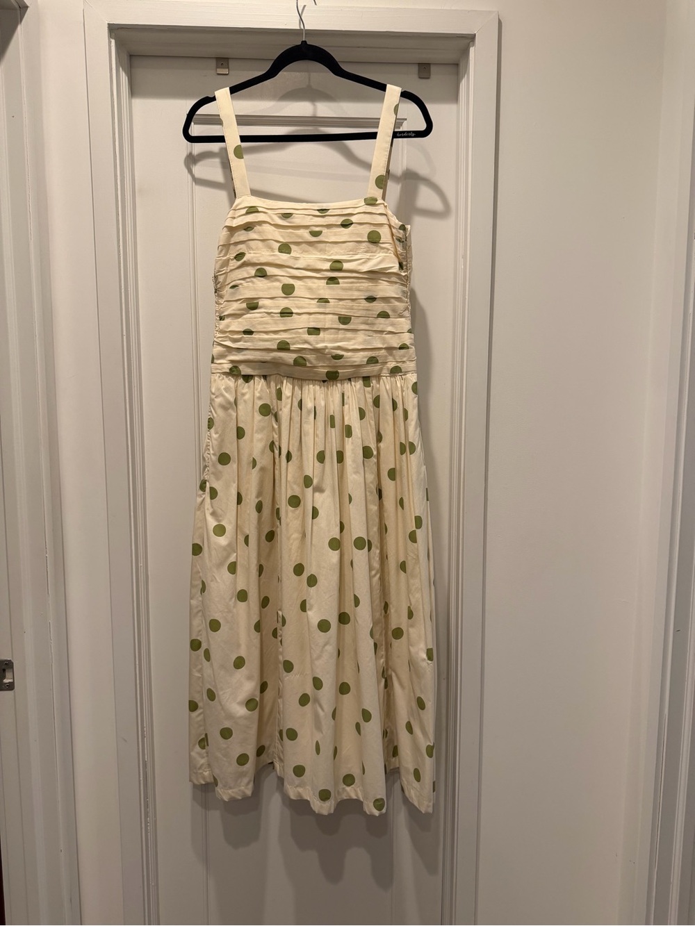 Abercrombie & Fitch Cream Midi Dress with Green Polka Dots - Picture 2 of 6